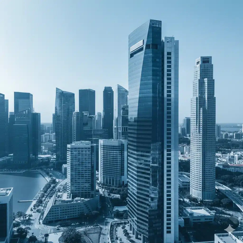 Panorámica del distrito de negocios de Singapur, representando el proceso de constitución de empresas y el marco legal de la ACRA.